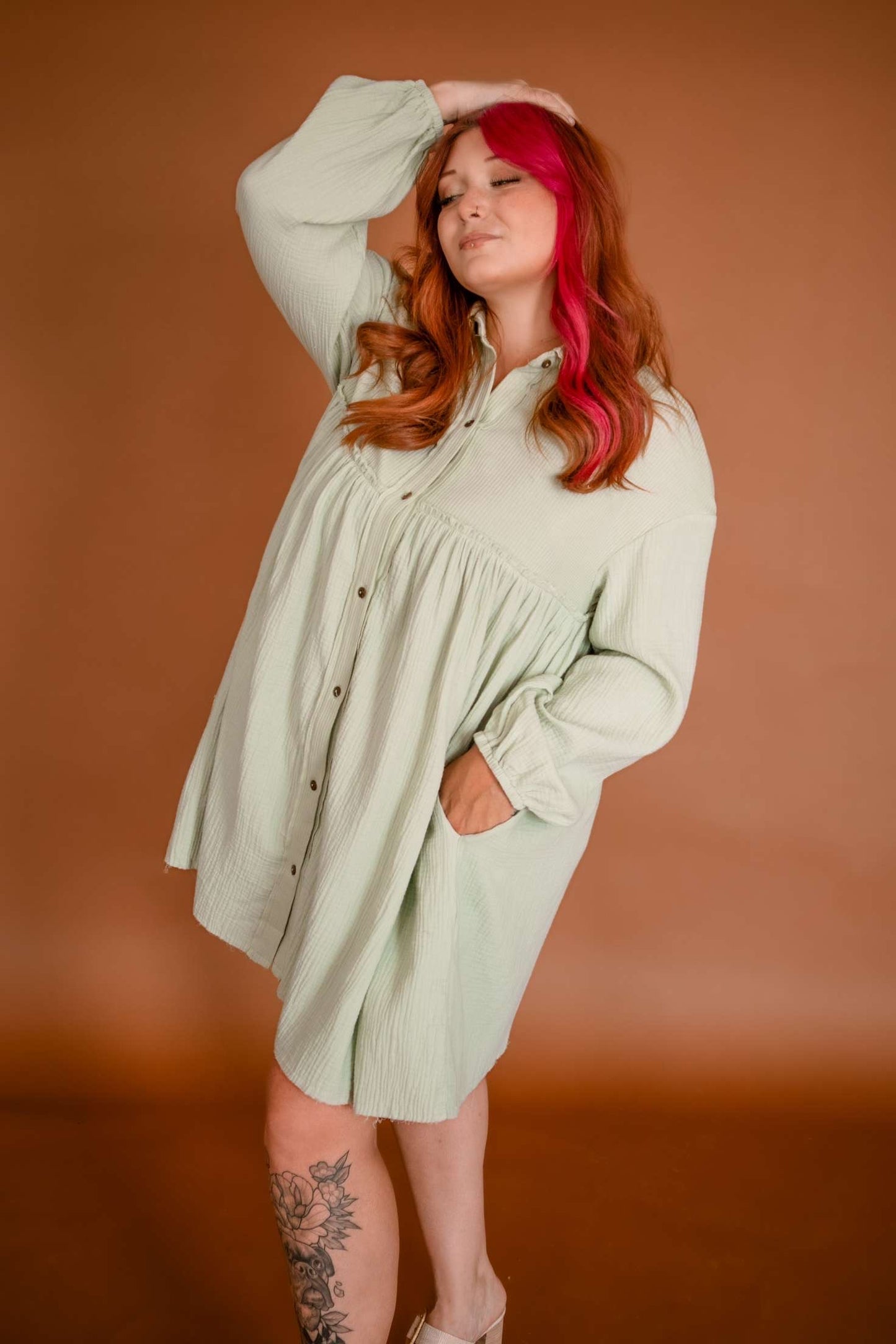 Patchwork Crinkle Puff Sleeve Dress