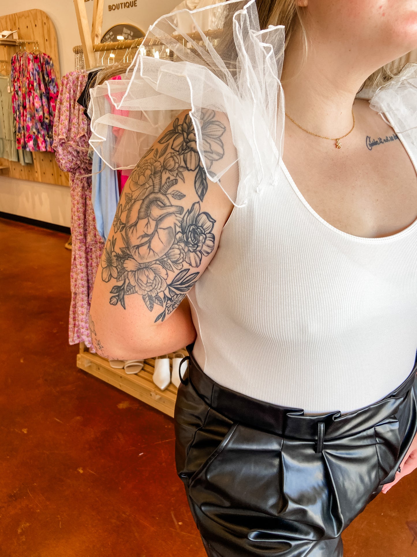 Tulle Ruffle Sleeve Bodysuit