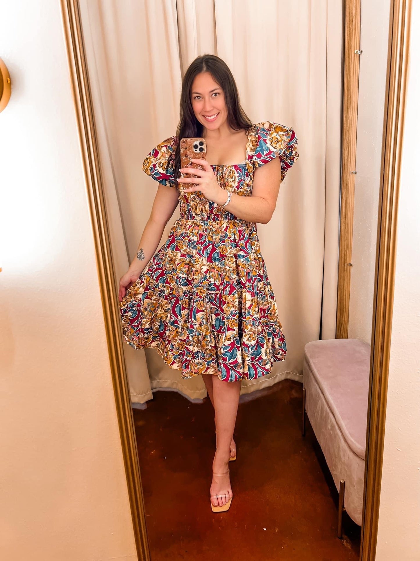 Flower Print Puff Sleeve Dress