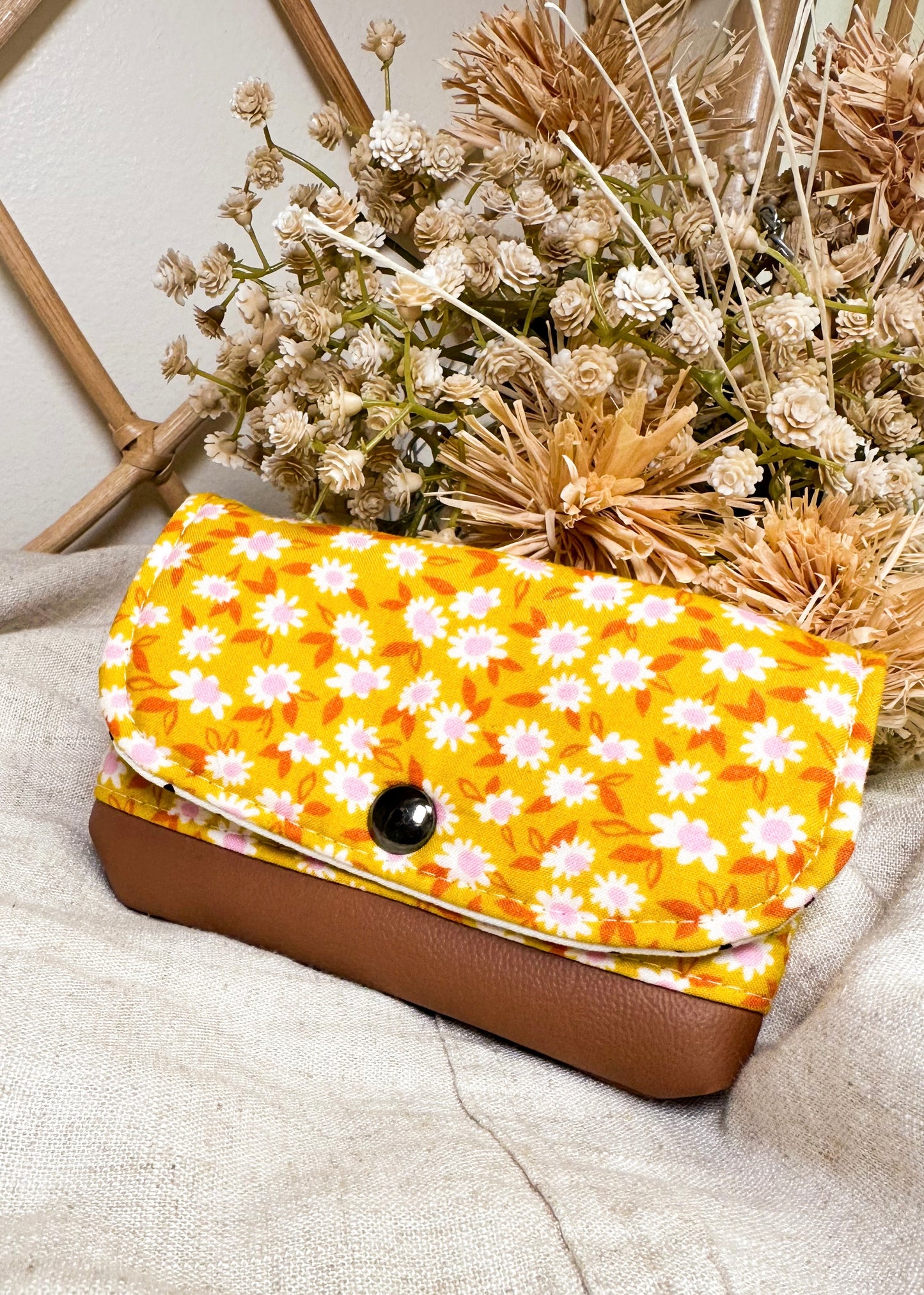 Floral Wallet with Leather Detail