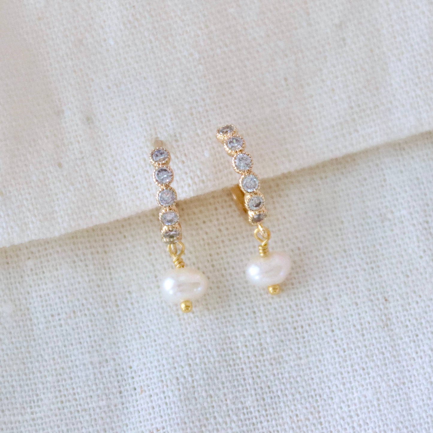 Zircon and Freshwater Pearl Huggie Earrings
